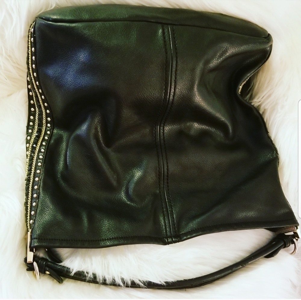 Gussaci Bejeweled Black leather Shoulder Bag
